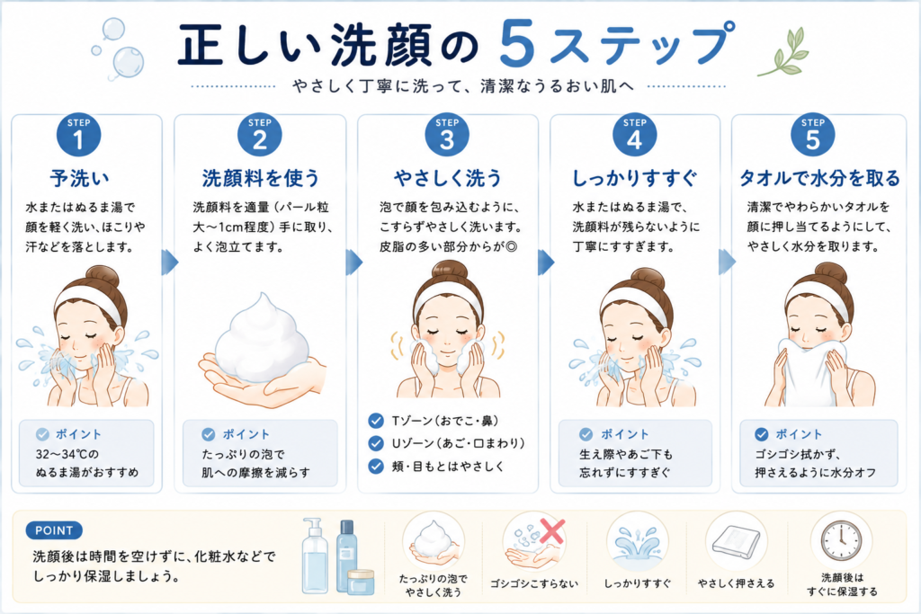 「正しい洗顔の5ステップ」