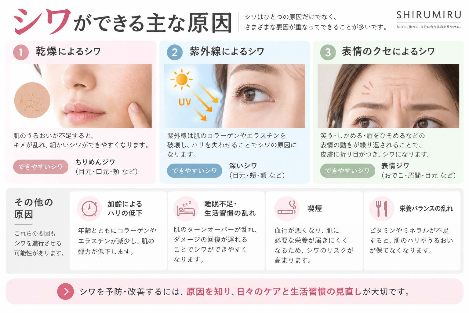 シワができる主な原因