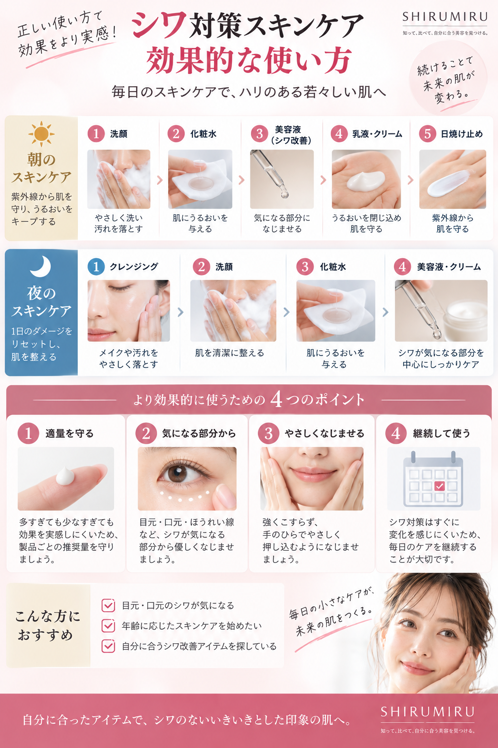 シワ対策スキンケアの効果的な使い方