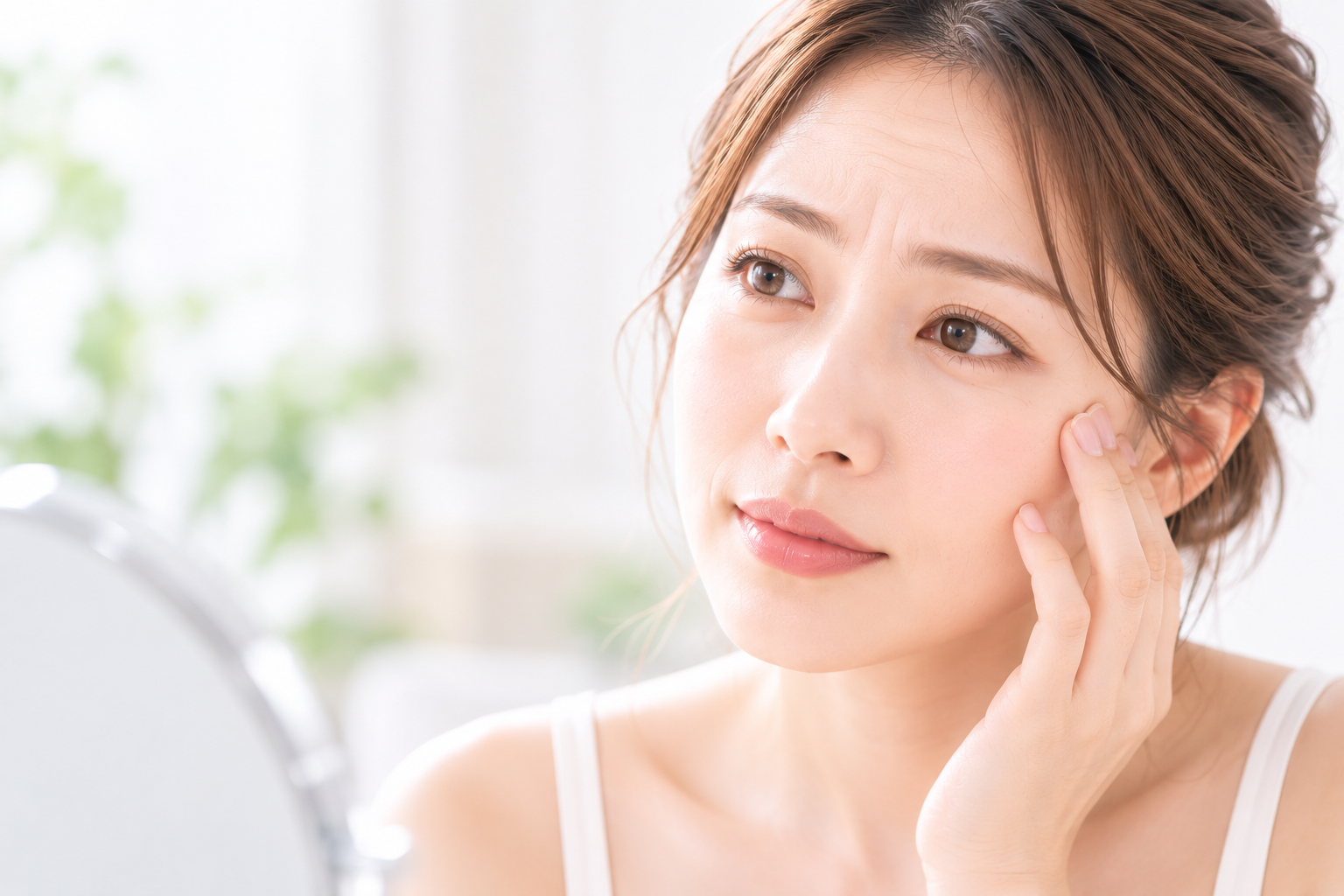 シワについて考える女性