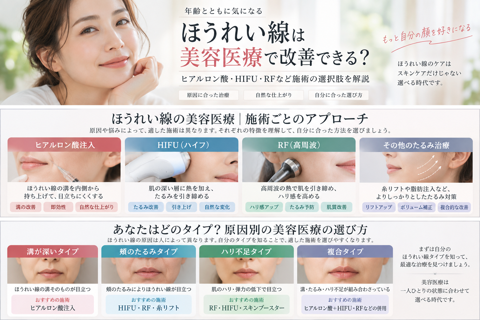 ほうれい線美容医療の施術ごとのアプローチ