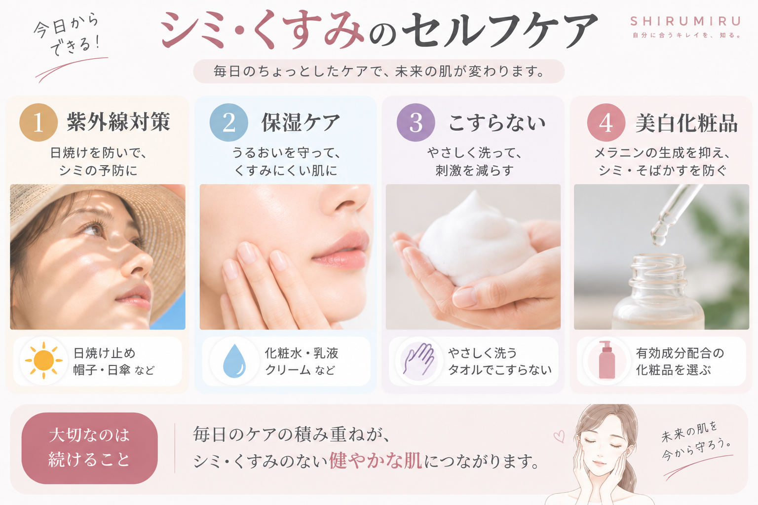 シミ・くすみのセルフケアで意識したい4つの基本