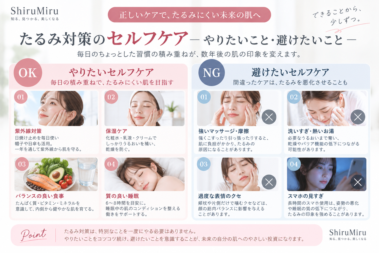 たるみ対策でやりたいセルフケアと避けたいセルフケア